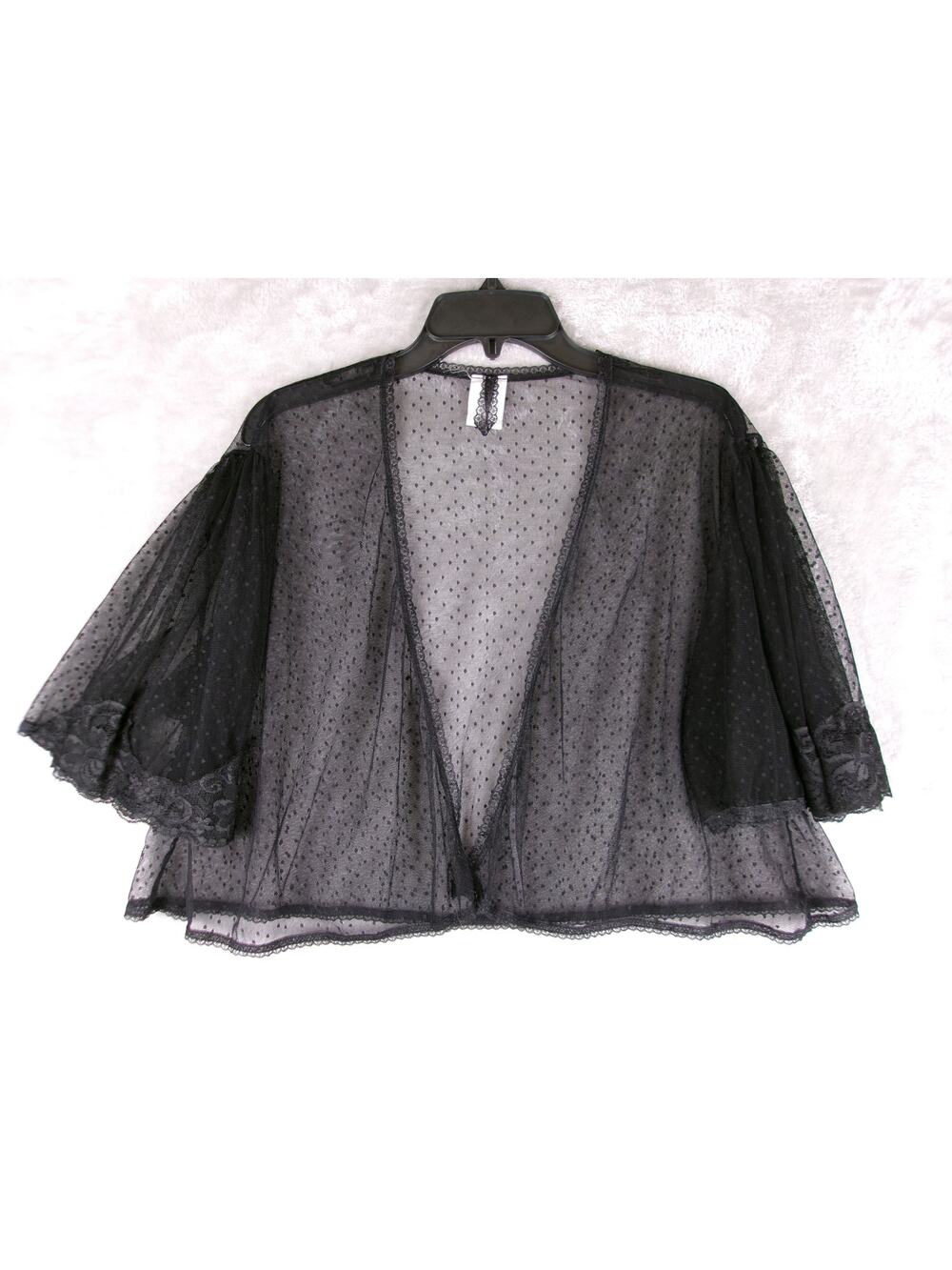Black Sheer Swiss Dot Lace Cropped Kimono Cardigan Whimsigoth Boho Goth Plus